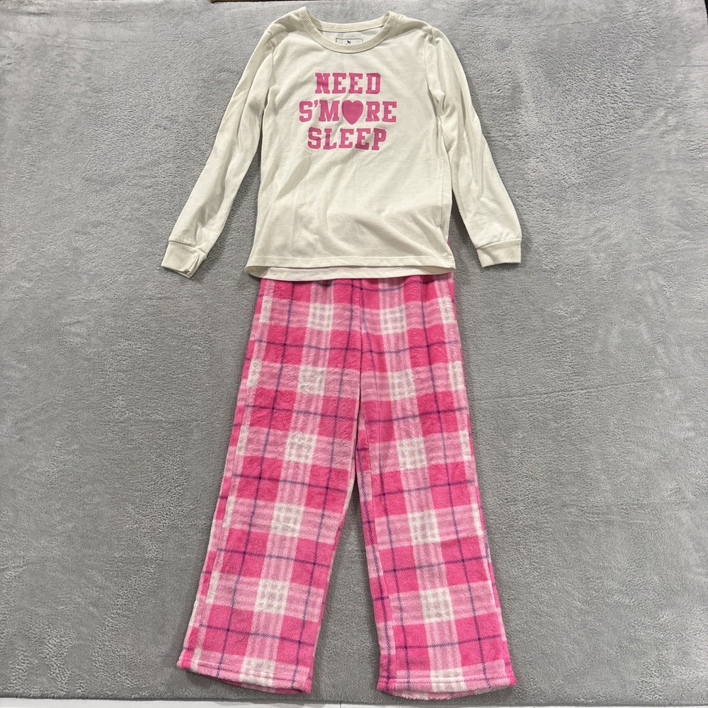 Eddie Bauer Set of 2 Pajama Shirt Pants Girls Kids M Pink White Lounge